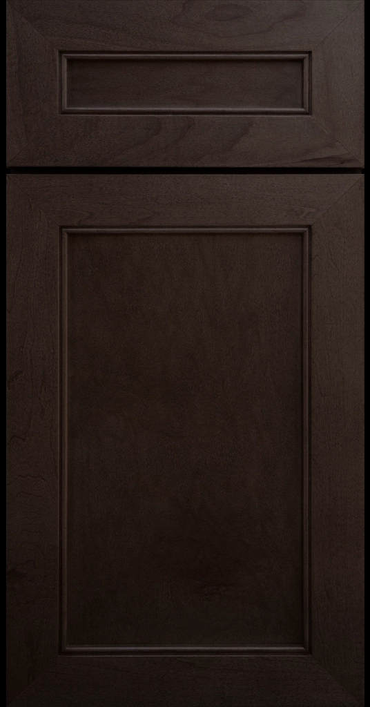 Alpine mitered shaker cabinet in Cocoa Stain with a flat center panel & inside bead detail.